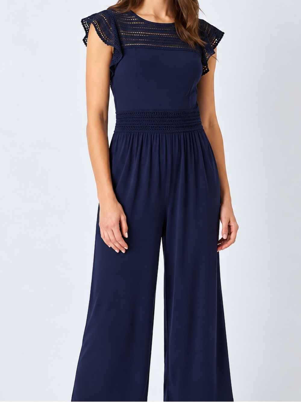 Michael Kors Navy Crochet-Trim Jumpsuit